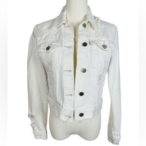J Brand White Distressed Denim Jacket Size XS